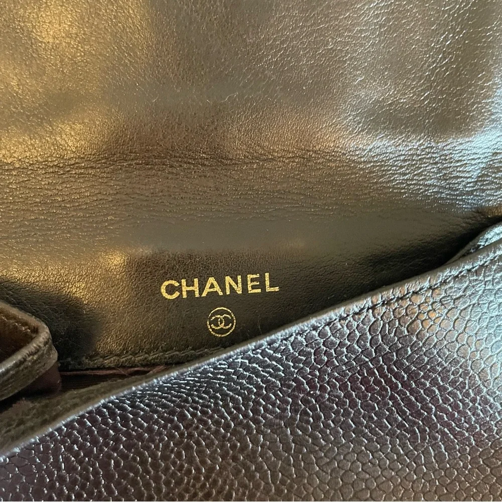 Chanel Authentic CC Logo Black Caviar‎ Leather Billfold Wallet